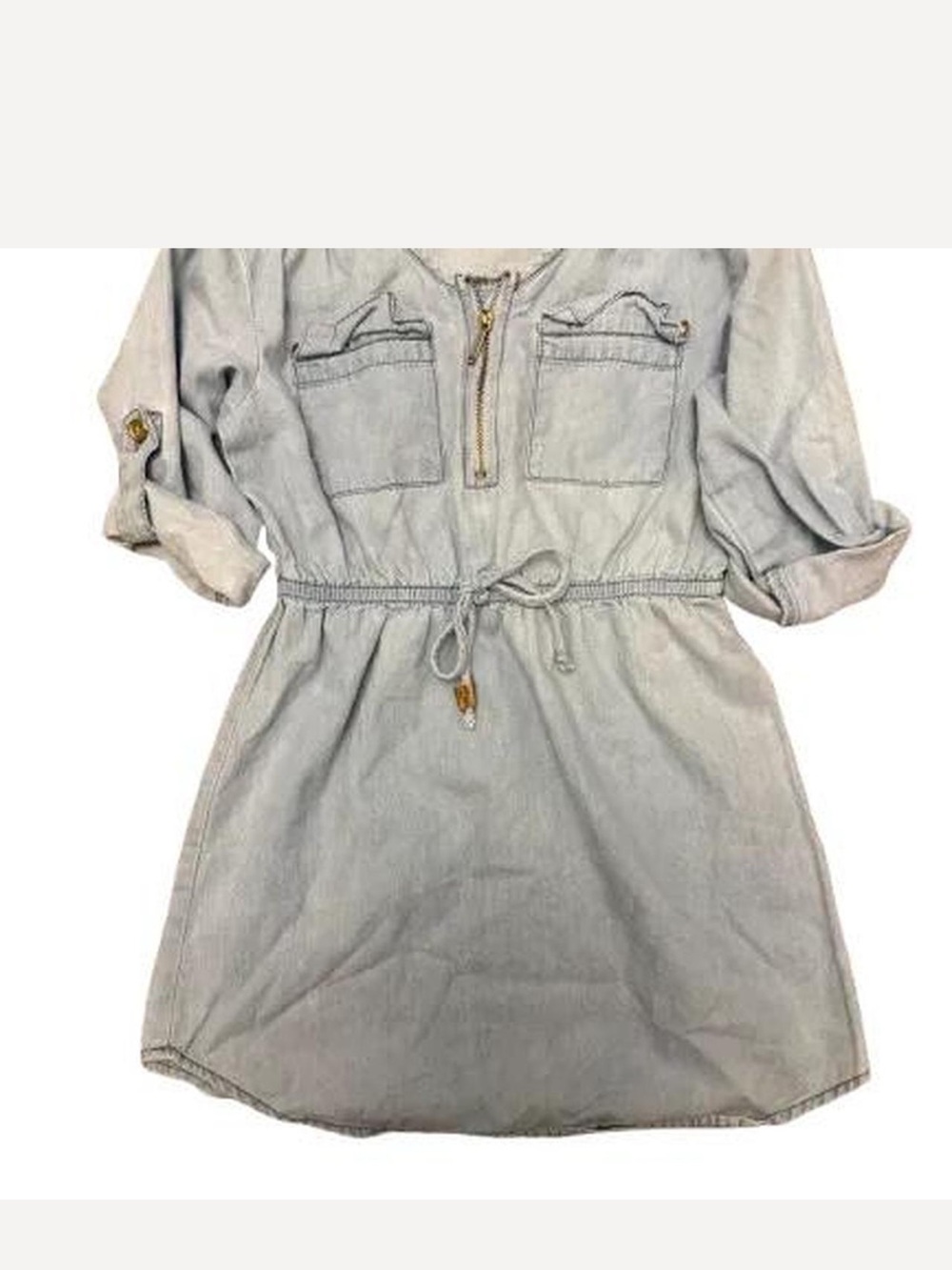 Light Blue Denim Drawstring Kids' Casual Dress